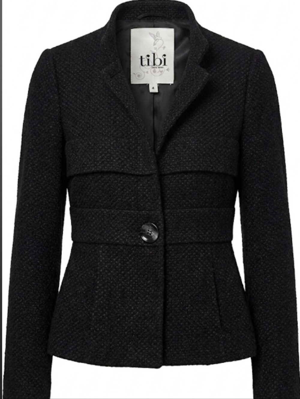 Tibi New York Black Textured Wool Blend Jacket Blazer Coat Size 4